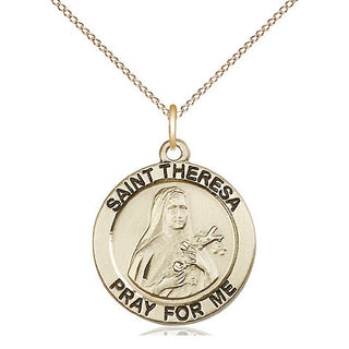 14kt Gold Saint Theresa Medal Engraved Catholic Saint Jewelry