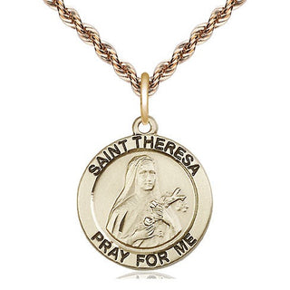 14kt Gold Saint Theresa Medal Engraved Catholic Saint Jewelry