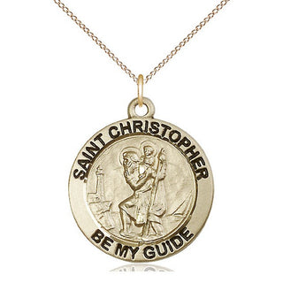 14kt Gold Saint Christopher Medal Engraved Catholic Saint Jewelry