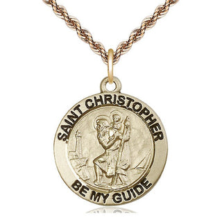 14kt Gold Saint Christopher Medal Engraved Catholic Saint Jewelry