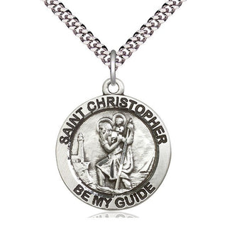 Pewter Saint Christopher Medal Catholic Jewelry Engraved Catholic Saint Jewelry