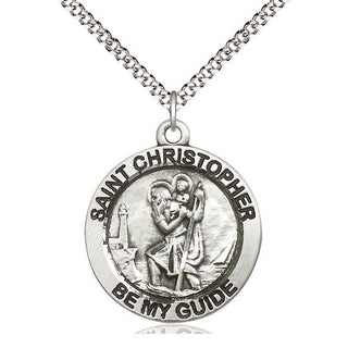 Pewter Saint Christopher Medal Catholic Jewelry Engraved Catholic Saint Jewelry