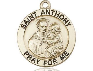 14kt Gold Saint Anthony Medal Engraved Catholic Saint Jewelry