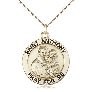 14kt Gold Saint Anthony Medal Engraved Catholic Saint Jewelry