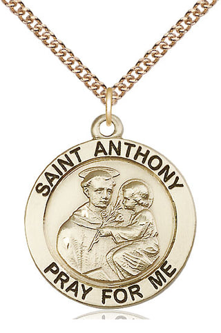 14kt Gold Saint Anthony Medal Engraved Catholic Saint Jewelry
