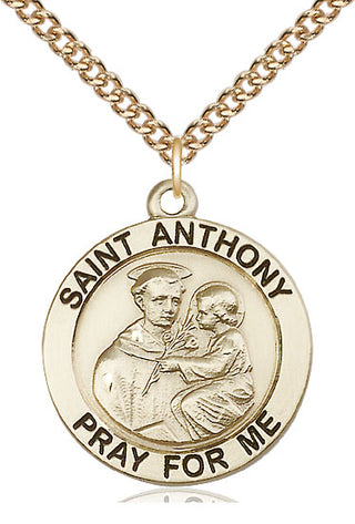 14kt Gold Saint Anthony Medal Engraved Catholic Saint Jewelry