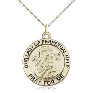 14kt Gold Our Lady of Perpetual Help Medal Engraved Catholic Saint Jewelry
