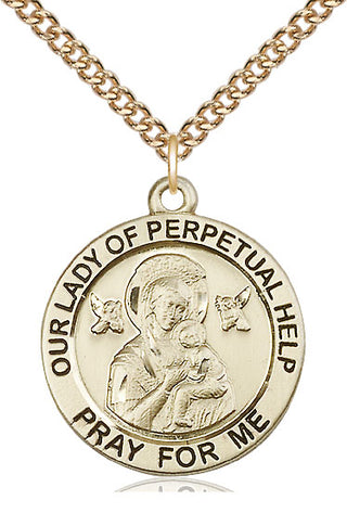 14kt Gold Our Lady of Perpetual Help Medal Engraved Catholic Saint Jewelry