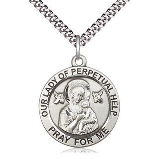 Pewter Our Lady of Perpetual Help Medal Catholic Jewelry Engraved Catholic Saint Jewelry