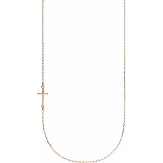 14K Rose Off-Center Sideways Cross 16" Necklace  