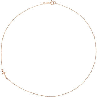 14K Rose Off-Center Sideways Cross 16" Necklace  