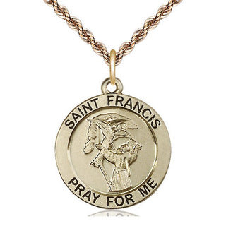 14kt Gold Saint Francis of Assisi Medal Engraved Catholic Saint Jewelry