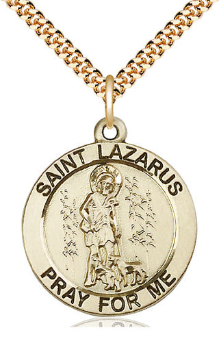 14kt Gold Filled Saint Lazarus Medal Catholic Jewelry Engraved Catholic Saint Jewelry