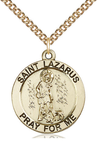14kt Gold Filled Saint Lazarus Medal Catholic Jewelry Engraved Catholic Saint Jewelry
