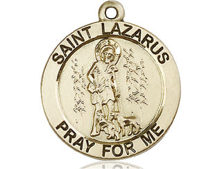 14kt Gold Saint Lazarus Medal Engraved Catholic Saint Jewelry