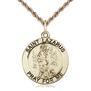 14kt Gold Saint Lazarus Medal Engraved Catholic Saint Jewelry