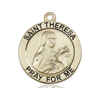 14kt Gold Saint Theresa Medal Engraved Catholic Saint Jewelry