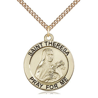 14kt Gold Saint Theresa Medal Engraved Catholic Saint Jewelry