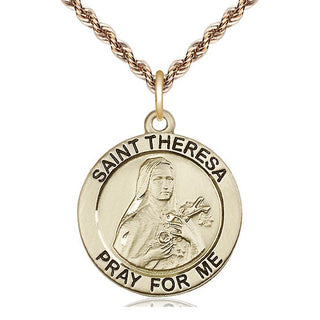 14kt Gold Saint Theresa Medal Engraved Catholic Saint Jewelry