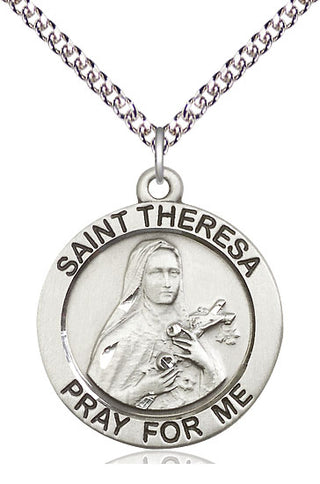 Sterling Silver Saint Theresa Medal Catholic Jewelry Engraved Catholic Saint Jewelry