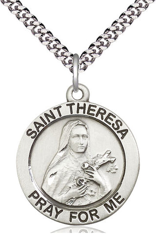 Sterling Silver Saint Theresa Medal Catholic Jewelry Engraved Catholic Saint Jewelry