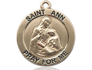 14kt Gold Filled Saint Ann Medal Engraved Catholic Saint Jewelry
