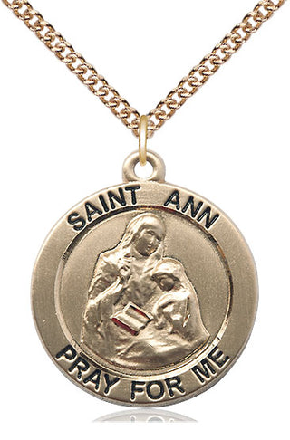 14kt Gold Filled Saint Ann Medal Catholic Jewelry Engraved Catholic Saint Jewelry