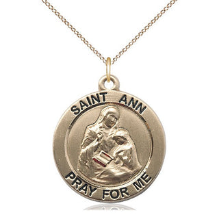 14kt Gold Saint Ann Medal Engraved Catholic Saint Jewelry