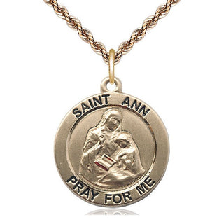 14kt Gold Saint Ann Medal Engraved Catholic Saint Jewelry