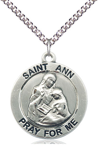 Sterling Silver Saint Ann Medal Catholic Jewelry Engraved Catholic Saint Jewelry