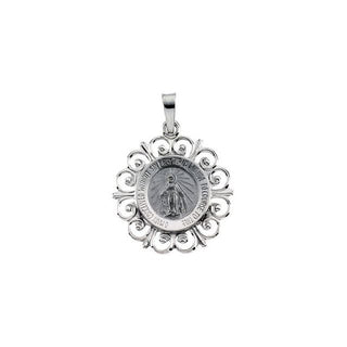 14K White 18 mm Round Miraculous Medal  
