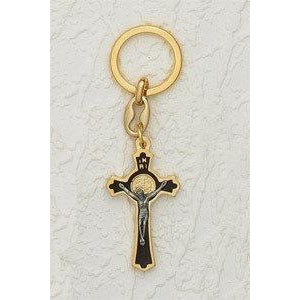 6-pack - 2" St. Benedict Key ring Gold Tone/Brown Enamel