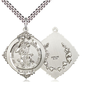 Sterling Silver Guardian Angel Pendant on an 24-inch Light Rhodium Heavy Curb Chain