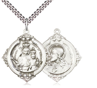 Sterling Silver Our Lady of Consolation Pendant on an 24-inch Light Rhodium Heavy Curb Chain
