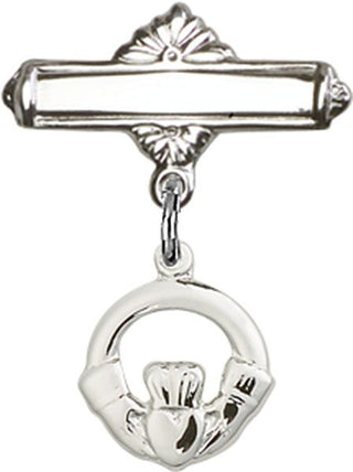 Sterling Silver Polished Badge Pin Claddagh Baby Badge