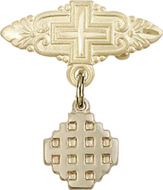14kt Gold Filled Badge Pin With Cross Jerusalem Cross Baby Badge