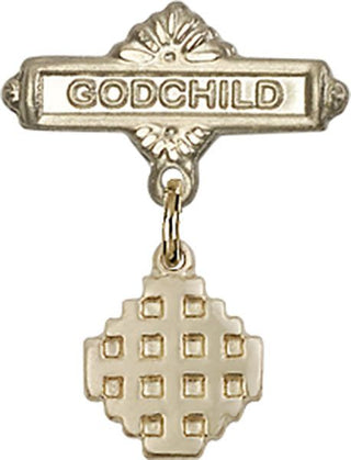 14kt Gold Filled Godchild Jerusalem Cross Baby Badge