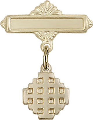 14kt Gold Polished Badge Pin Jerusalem Cross Baby Badge