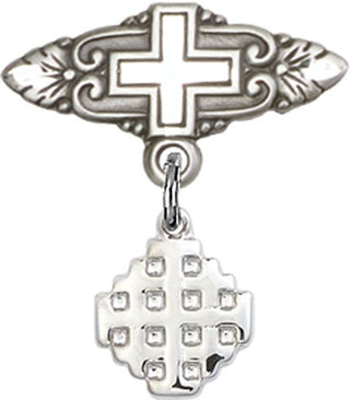 Sterling Silver Badge Pin With Cross Jerusalem Cross Baby Badge