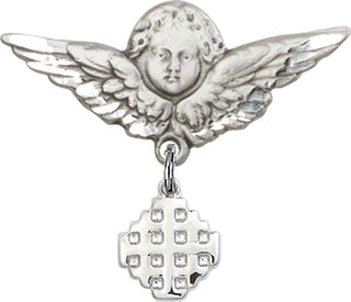 Sterling Silver Large Angel w/Wings Jerusalem Cross Baby Badge