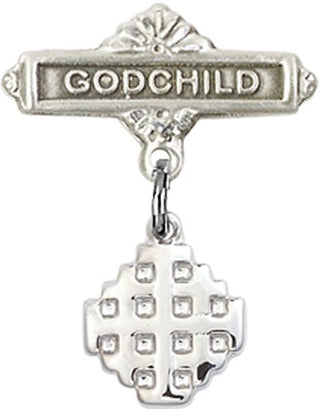 Sterling Silver Godchild Jerusalem Cross Baby Badge