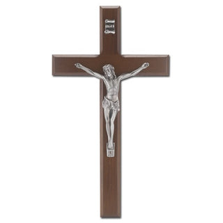 10" Walnut Crucifix with Antique Silver Corpus