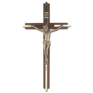 10" Walnut Crucifix With Gold Inlay Museum Gold Corpus