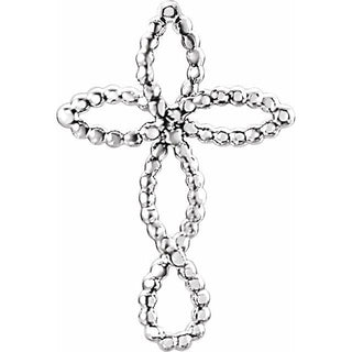 14K White Beaded Cross Pendant 