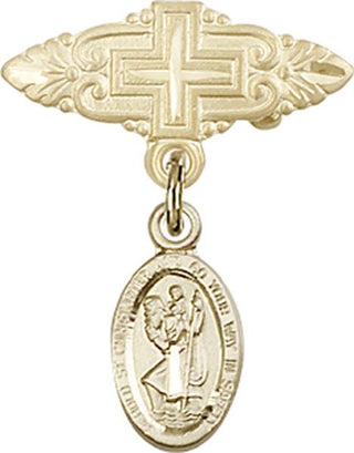 14kt Gold Filled Badge Pin With Cross St. Christopher Baby Badge - Engravable