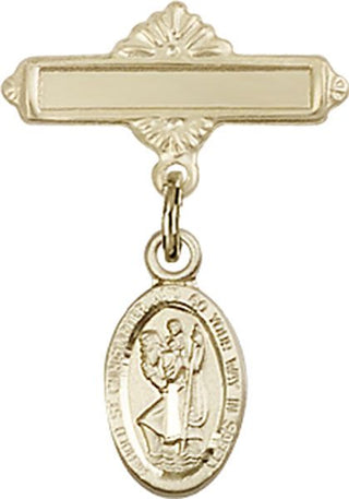 14kt Gold Polished Badge Pin St. Christopher Baby Badge - Engravable