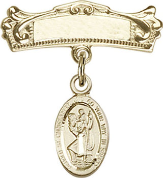 14kt Gold Badge Pin St. Christopher Baby Badge - Engravable