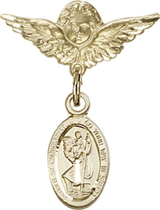 14kt Gold Small Angel w/Wings St. Christopher Baby Badge - Engravable