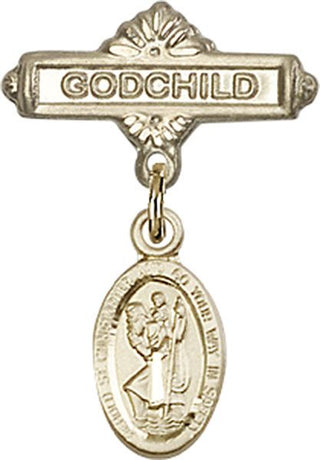 14kt Gold Godchild St. Christopher Baby Badge - Engravable