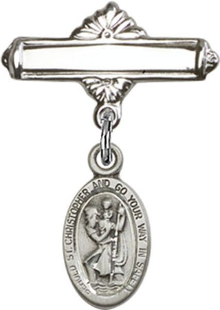 Sterling Silver Polished Badge Pin St. Christopher Baby Badge - Engravable